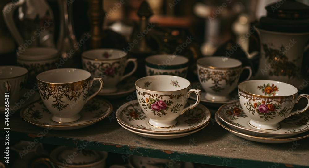 Fototapeta premium a shelf with cups and saucers on it