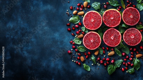 Wallpaper Mural Ruby red grapefruit, pomegranate, almond flatlay Torontodigital.ca