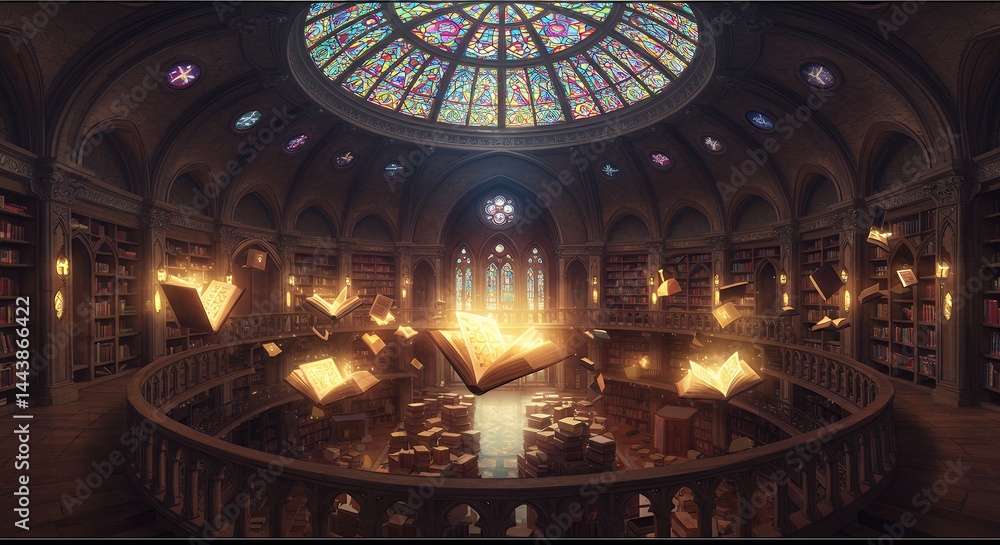 Obraz premium Majestic library interior illustration