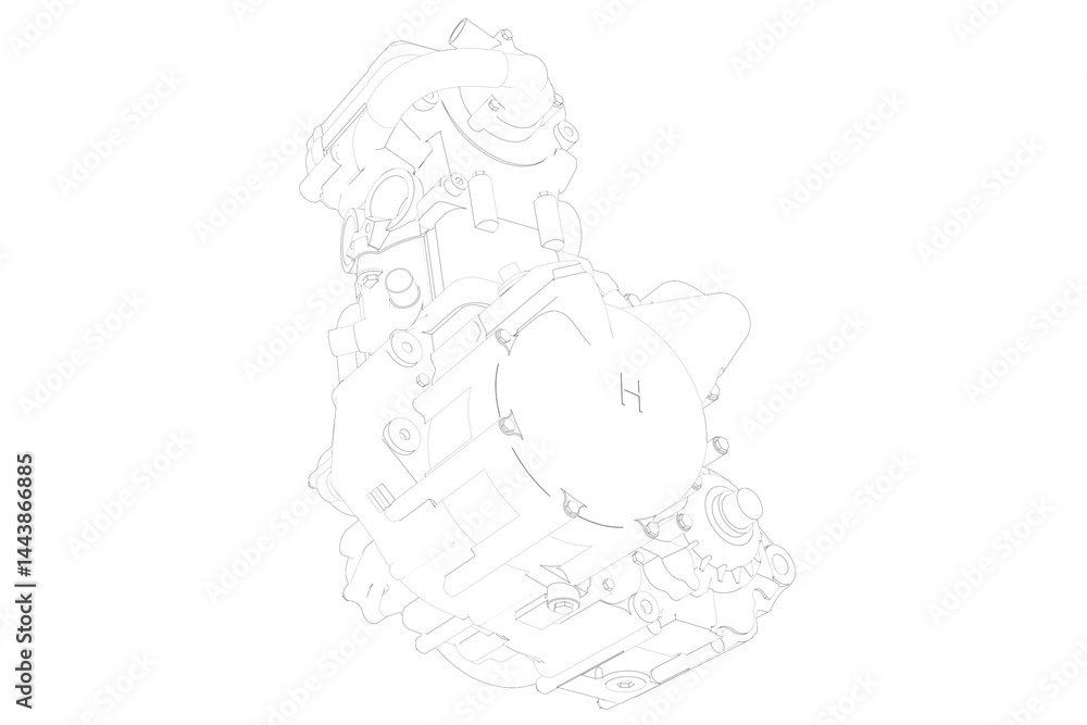 3d model WIREFRAME LINE ART ISOMETRIC ORTHOGONAL cartoon view monotone flat color high Performance 630cc Single Cylinder 4-Stroke Motorcycle Engine for Supermoto, Enduro, – Model SM TE Type 5842 3d model WIREFRAME LINE ART ISOMETRIC ORTHOGONAL cartoon view monotone flat color high Performance 630cc Single Cylinder 4-Stroke Motorcycle Engine for Supermoto, Enduro, – Model SM TE Type 5842