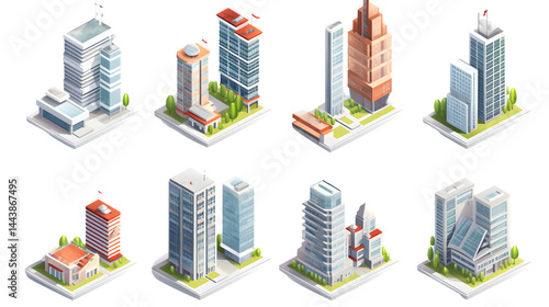 Professional Vector 3D Isometric Illustration of Buildings for Architectural Designs and Urban Planning Presentations