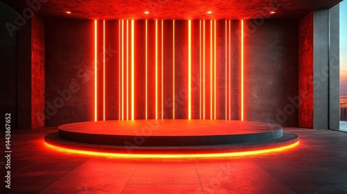 Obraz na płótnie Modern, illuminated stage with red neon accents w salonie