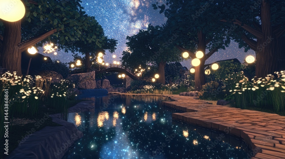 Milky Way and shimmering stars above a quiet, glassy river Milky Way and shimmering stars above a quiet, glassy river