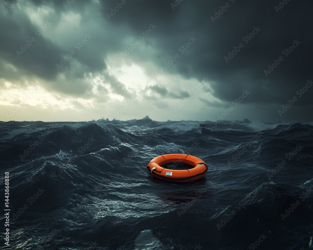 Life Ring in Stormy Ocean