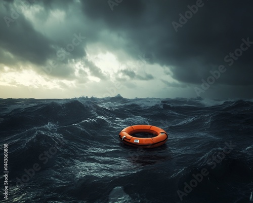 Obraz na płótnie Life Ring in Stormy Ocean w salonie