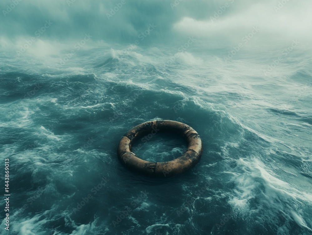 Lifebuoy in Turbulent Ocean Waters