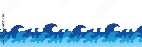 Vector sea waves seamless cartoon style banner