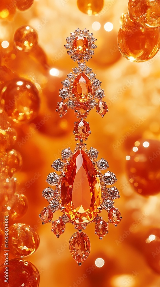 Orange Gemstone Earring with Diamond Accents