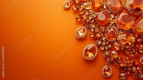 Orange Gemstone Jewelry Arrangement on Orange Background