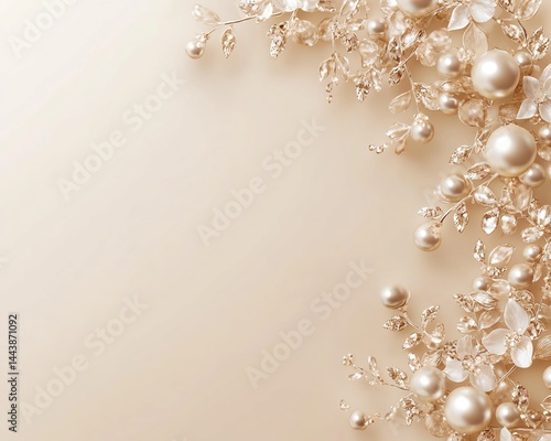 Obraz na płótnie Pearl and Gold Floral Ornaments on Beige Background w salonie