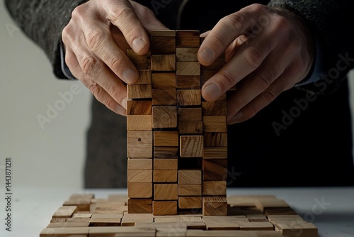Obraz na płótnie Person Constructing a Wooden Block Tower w salonie