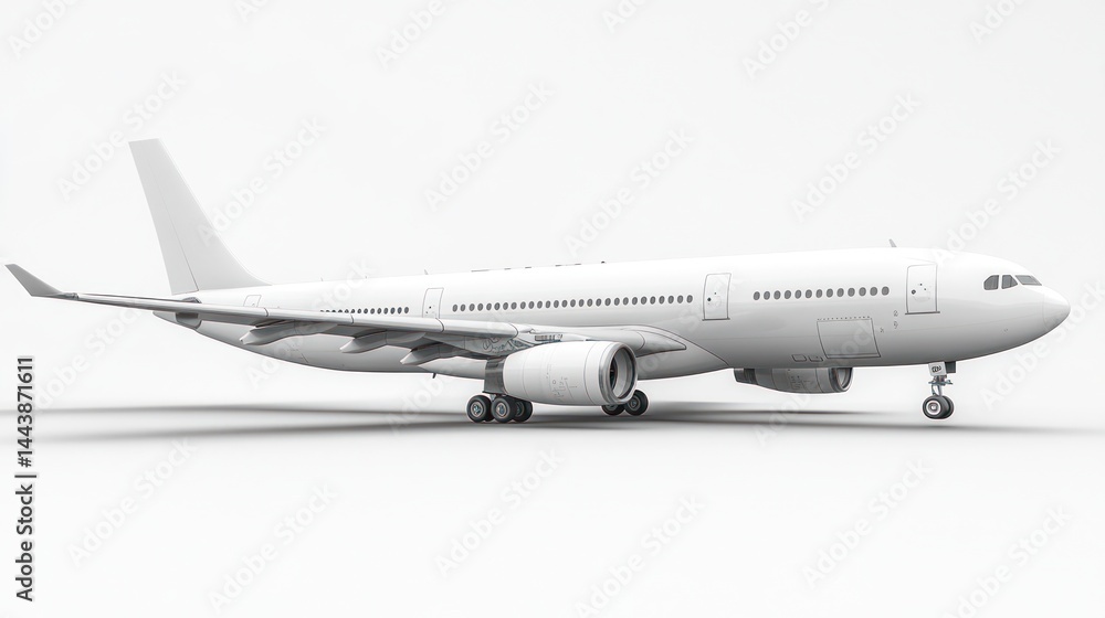 Obraz premium White Airplane Model: A 3D Render of an Airliner