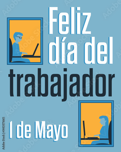1 de Mayo Día del trabajador en Argentina posteo redes sociales vertical, editable vectorial ventanas