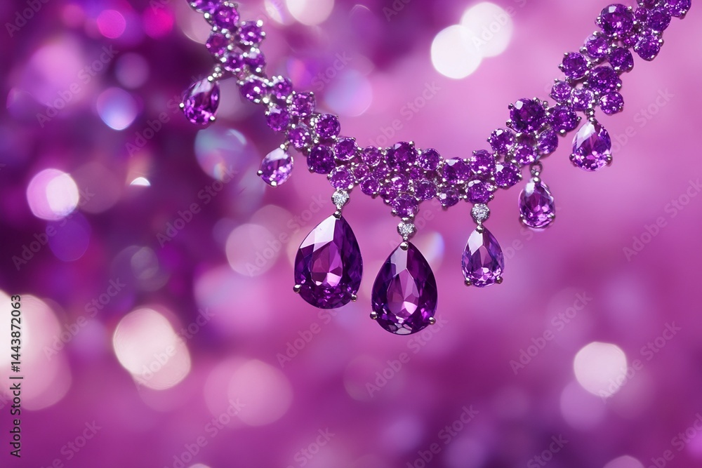 Purple Gemstone Necklace with Pear-Shaped Pendants
