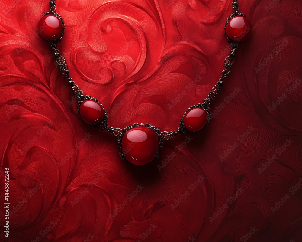 Red Gemstone Necklace on Red Background