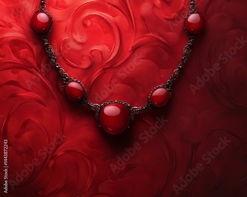 Obraz na płótnie Red Gemstone Necklace on Red Background w salonie