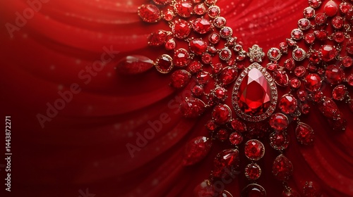 Obraz na płótnie Red Gemstone Necklace on Red Fabric w salonie