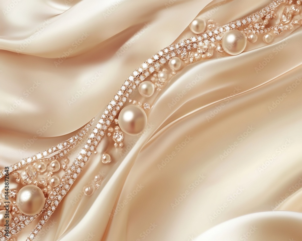 Rose Gold Diamond Bracelets and Pearls on Silk Fabric
