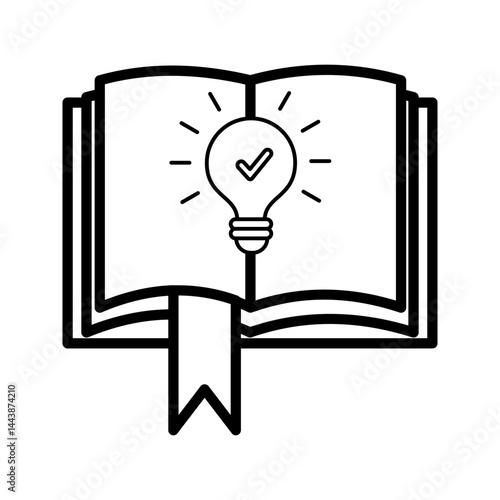 open book with lightbulb, concept new knowledge, creative idea, vector illustration on white background.