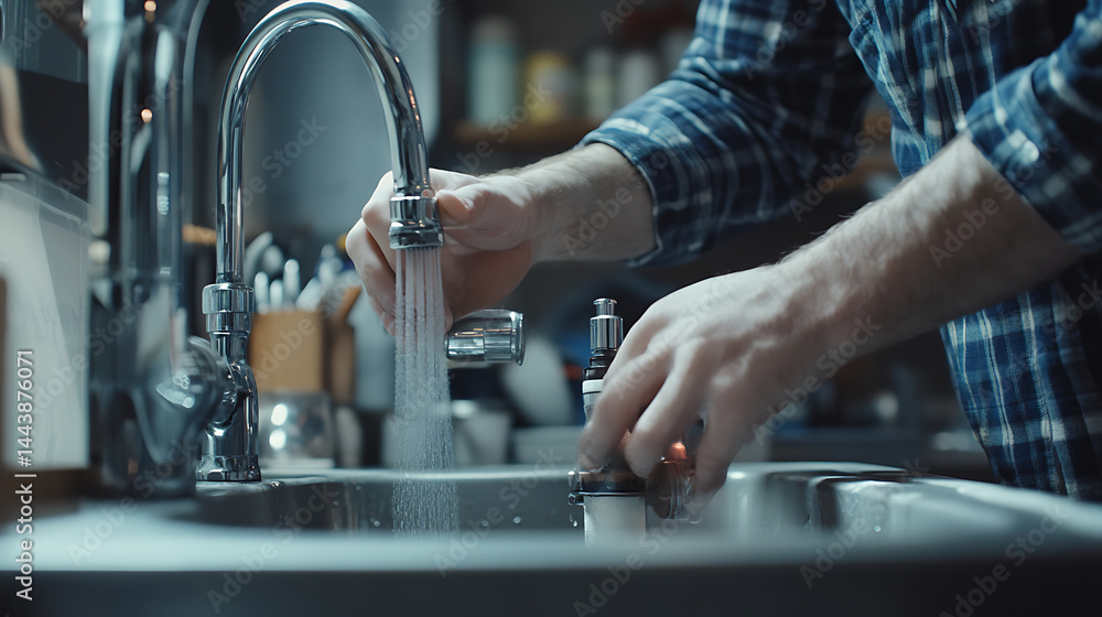 Person Using Kitchen Faucet Person Using Kitchen Faucet