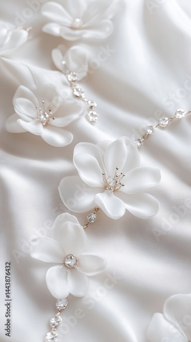 Obraz na płótnie White Flower Jewelry on White Fabric w salonie