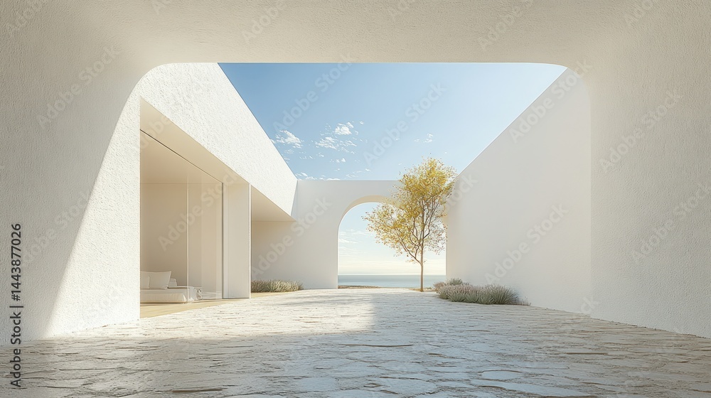Modern white house courtyard