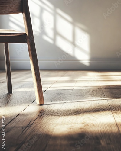 Obraz na płótnie Wooden Chair Leg and Hardwood Floor with Sunlight Shadows w salonie