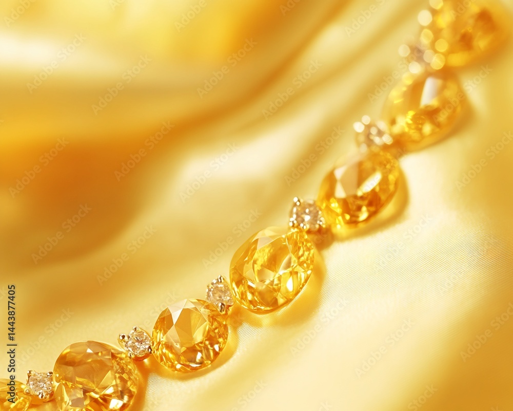 Yellow Gemstone and Diamond Bracelet on Golden Satin