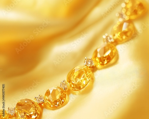 Obraz na płótnie Yellow Gemstone and Diamond Bracelet on Golden Satin w salonie