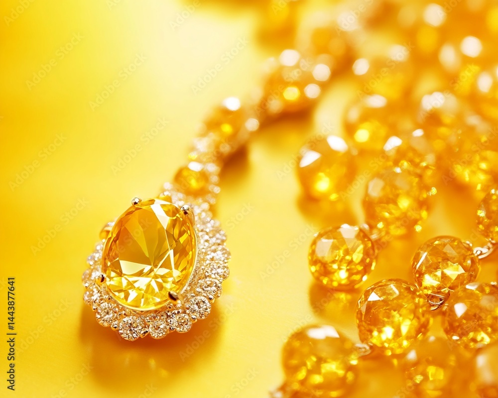 Yellow Gemstone Pendant and Beaded Necklace