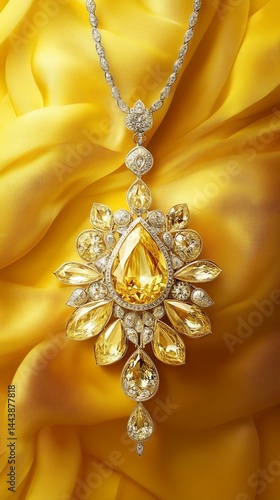 Obraz na płótnie Yellow Gold and Diamond Necklace with Pear-Shaped Center Stone w salonie