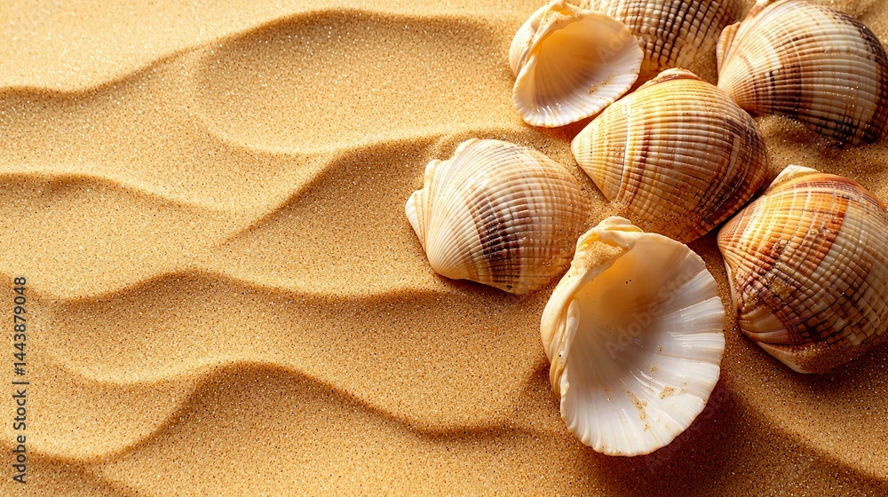 Seashells on Sandy Beach: Summer Vacation Serenity Seashells on Sandy Beach: Summer Vacation Serenity