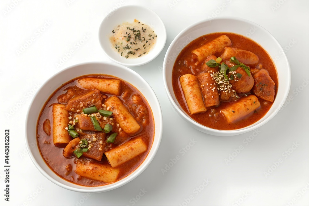 Spicy Korean Tteokbokki with Rice Cakes in Red Sauce Spicy Korean Tteokbokki with Rice Cakes in Red Sauce