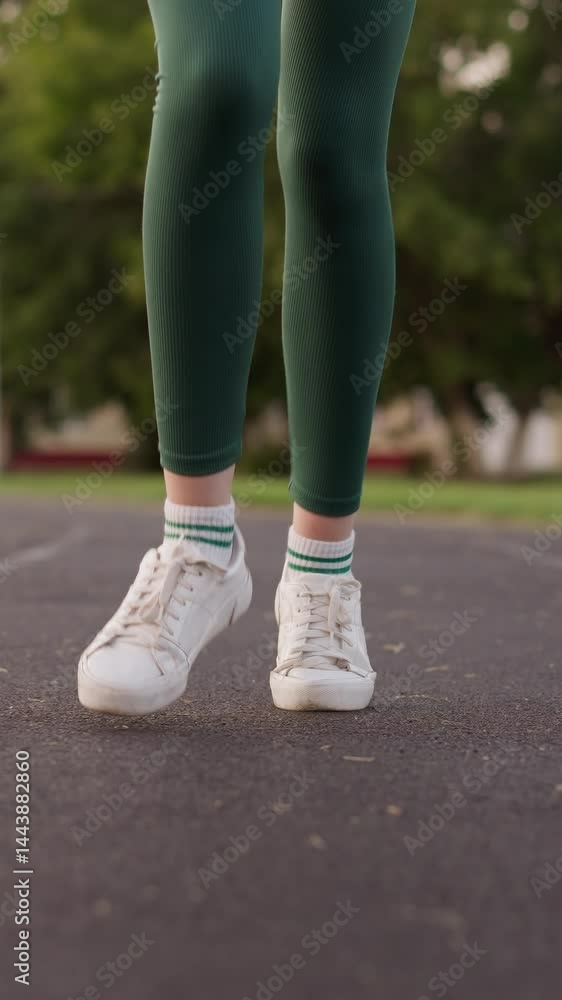 Woman takes on solo cardio session. Sportswoman in athletic clothes jogging close to evening time around city stadium near home. Blood circulation during active pursuit Woman takes on solo cardio session. Sportswoman in athletic clothes jogging close to evening time around city stadium near home. Blood circulation during active pursuit