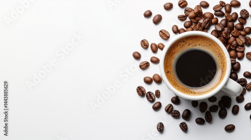 coffee cup and ground coffee beans isolated on white background generative ai