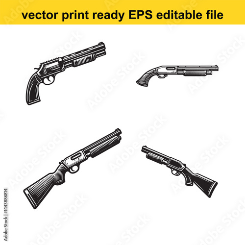 Shotguns vector silhouette, illustrations 