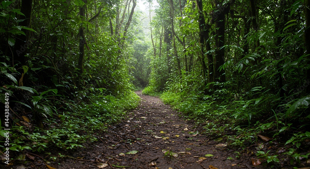 Fototapeta premium Jungle path through lush green forest