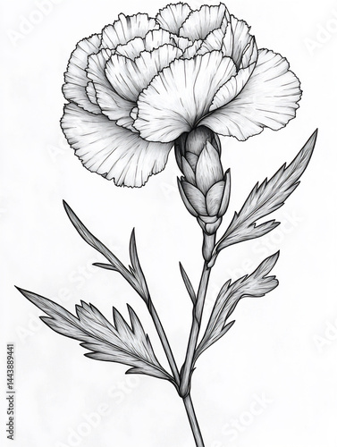 carnation stem line art template (top space)