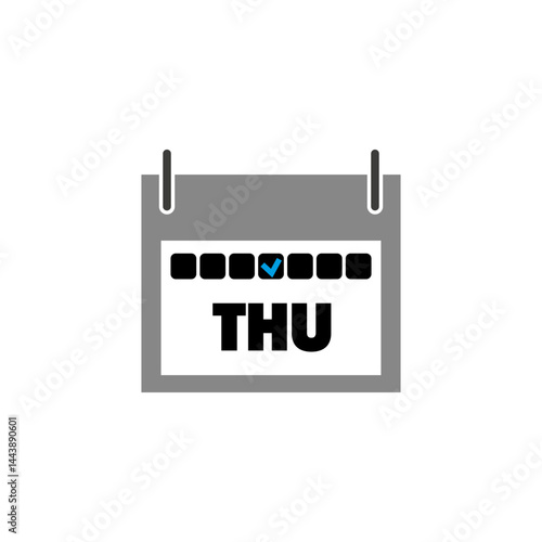 Thursday calendar icon. Weekday schedule element. Day mark vector. Black gray layout.