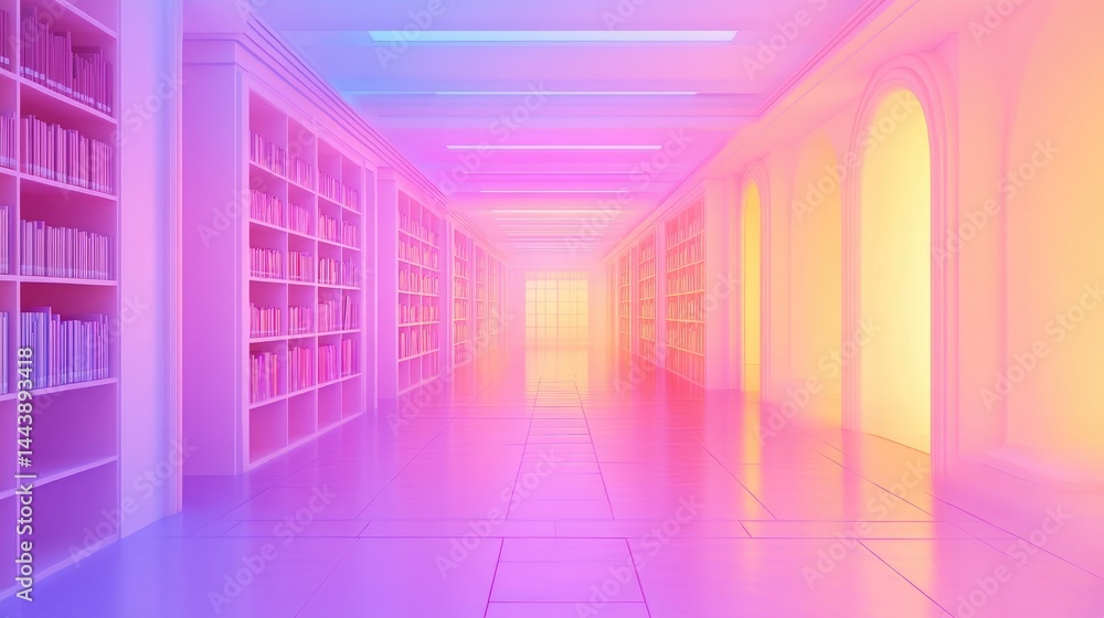 Neatly arranged bookshelves in a university library under bright, even fluorescent lighting
