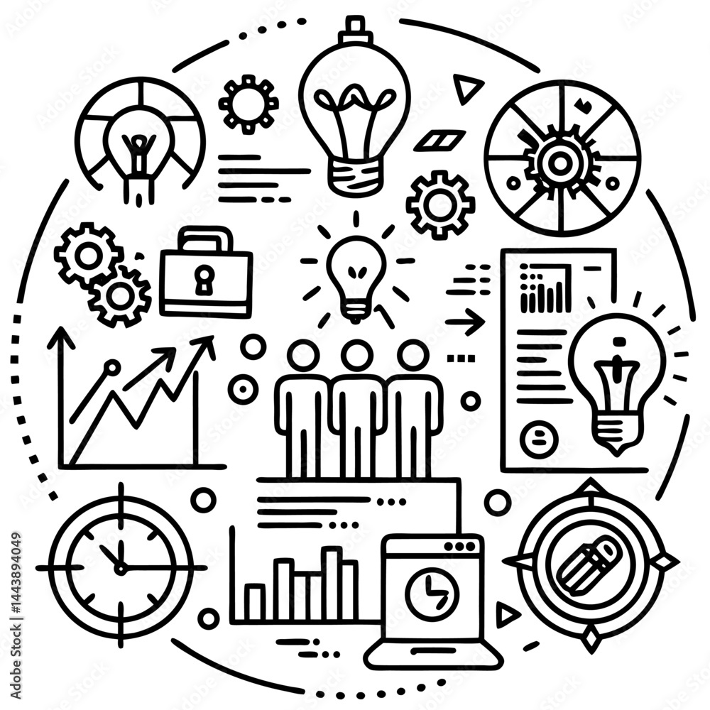 Fototapeta premium Modern Business and Teamwork Flat Vector line set Icons