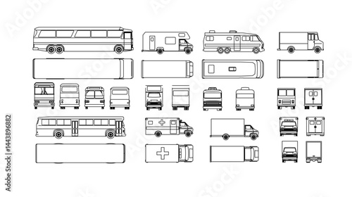 Minimalist black and white ambulance bus icon in vector style, ideal for apps, maps, and emergency service graphics