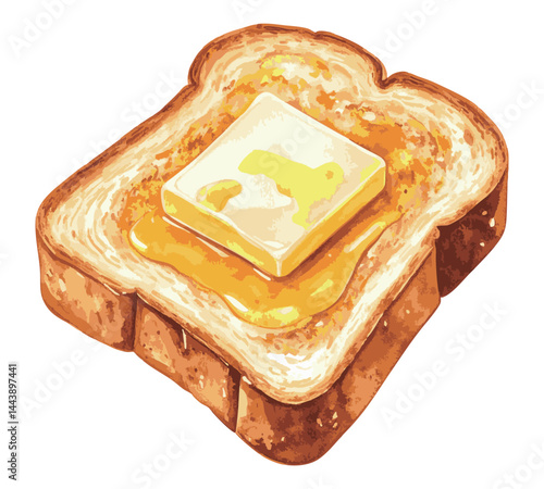 バターとハチミツが乗ったトーストの水彩風イラスト　生成AI