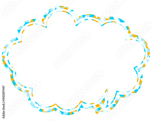 ステンドグラス風吹き出し　三角形模様　丸みのある雲形