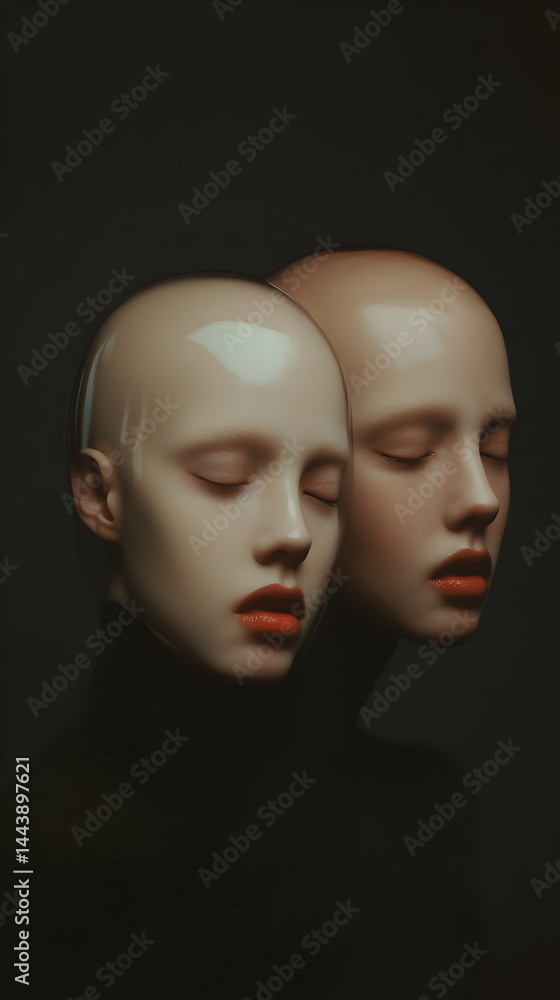 An abstract woman with multiple faces. Reflecting inner thoughts and emotions. A psychological representation of split personality or duality. An abstract woman with multiple faces. Reflecting inner thoughts and emotions. A psychological representation of split personality or duality.