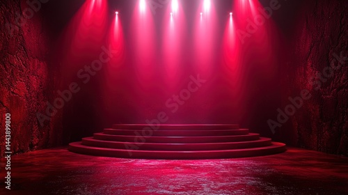 Red stage spotlight, circular podium