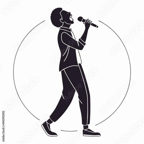 Silhouette Of A Man Singing With Microphone In Hand On Stage Illustration