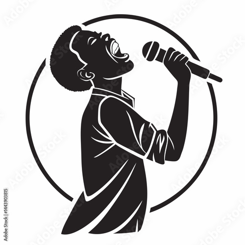 Energetic Singer Silhouette Performing With A Microphone Vector Art Illustration