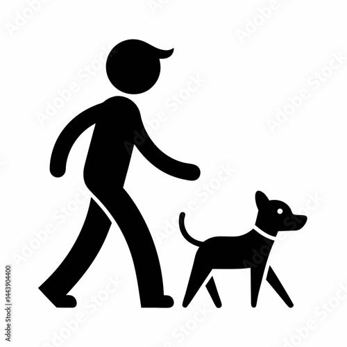 Pictogram Of A Man Walking A Dog Simple And Minimalistic Illustration