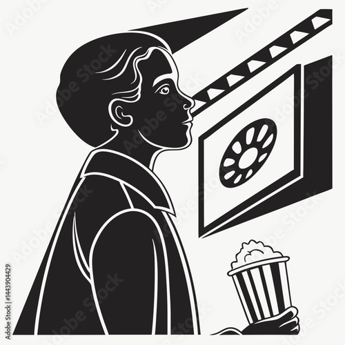 Person Watching Movie With Popcorn And Clapper Board Graphic Illustration